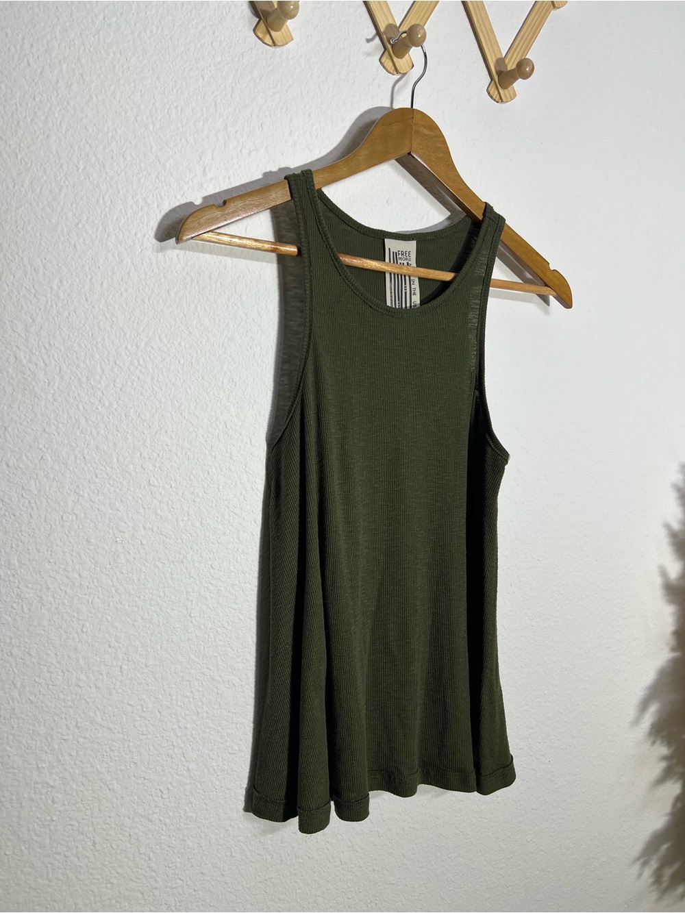 FREE PEOPLE • olive green ribbed essential tank top size small